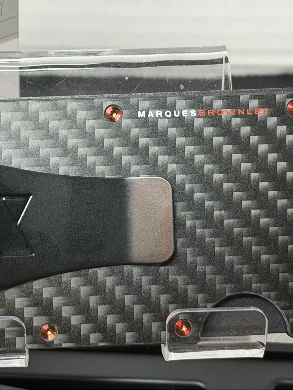 RIDGE WALLET | CARBON FIBER 3K w/RED PVD SCREWS+BLK FEARLESS KEYCHAIN MULTI-TOOL